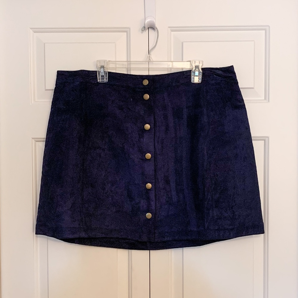 Navy Suede Button Up Mini Skirt